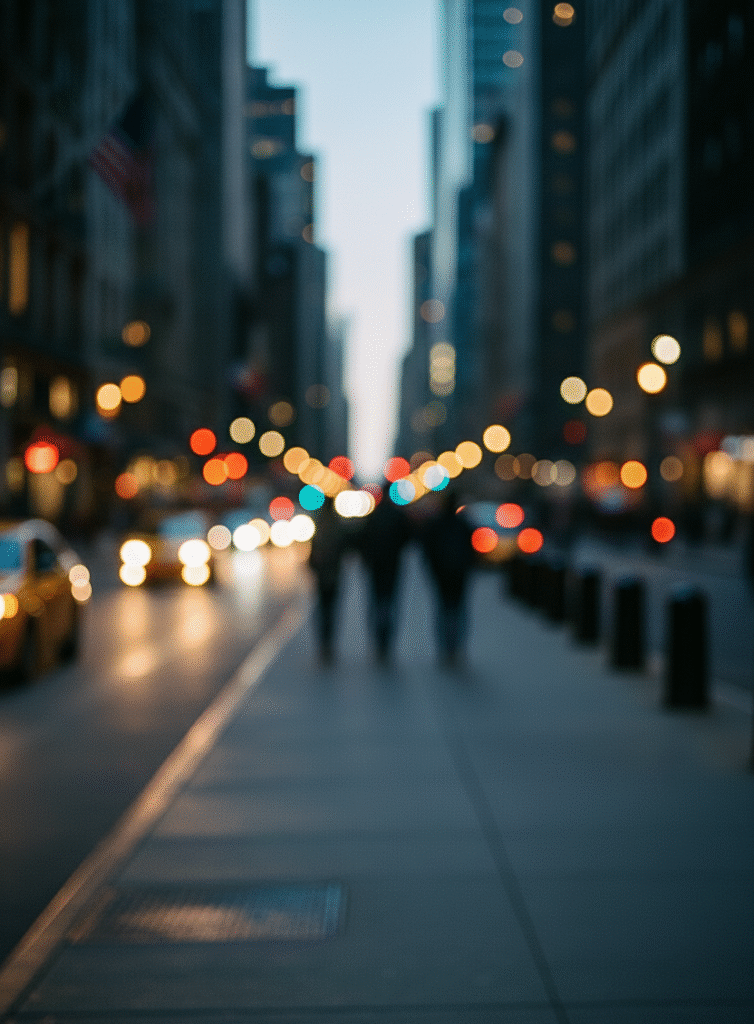 Reflexão sobre a vida e a morte — imagem urbana desfocada que simboliza o instante entre luz e escuridão.