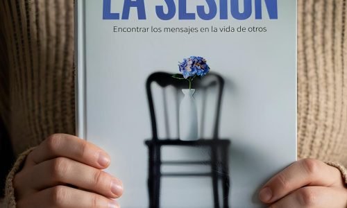 Pessoa segurando livro La Sesión nas mãos.