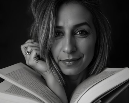 mulher escritora saindo de dentro de um livro aberto